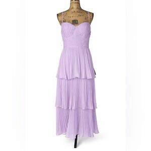 Lulus Lavender Pleated Tiered Midi Dress NWT Size L Wedding Party Formal
